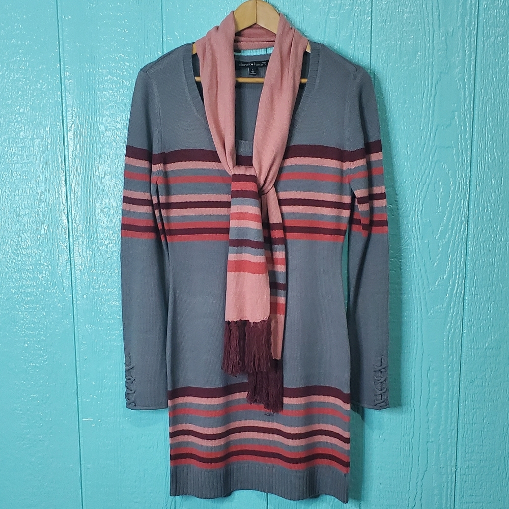❤️ New Sweater dress with matching scarf set long sleeves Size L
